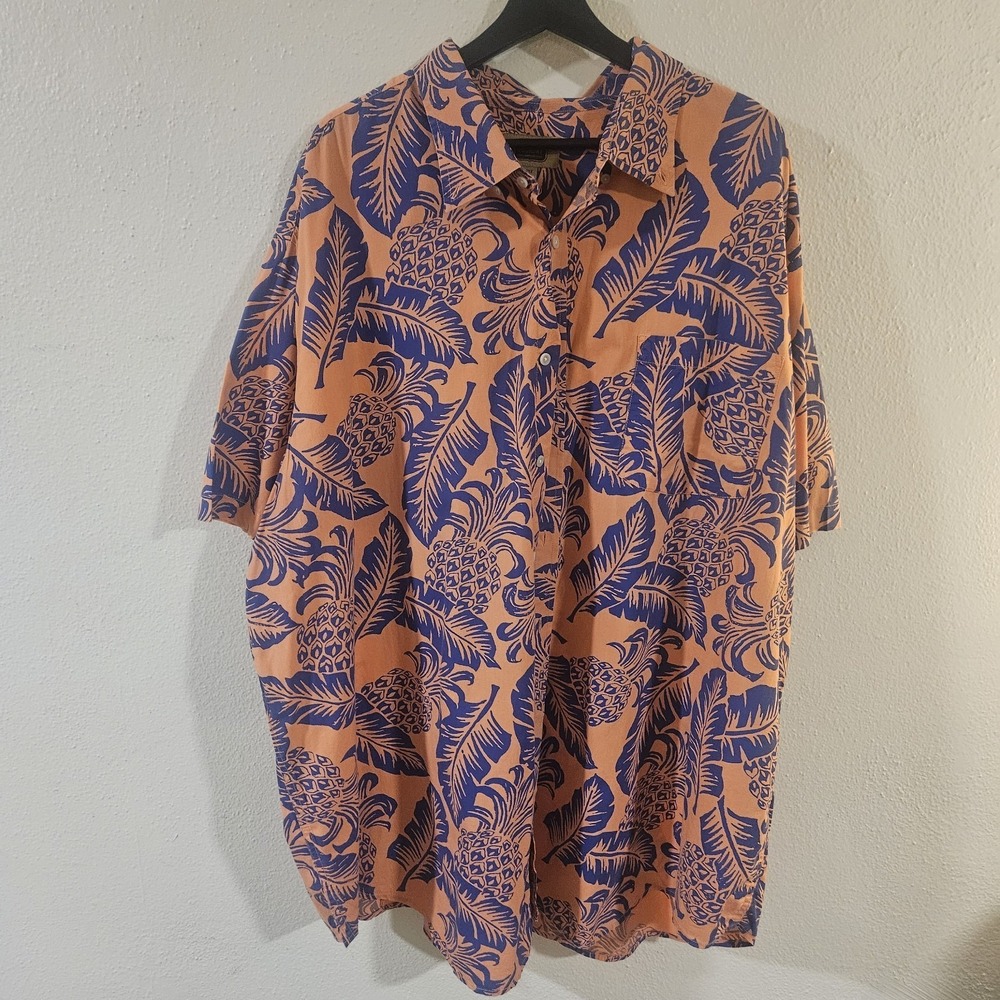 The Foundry Supply Co. Men's 3XLT Tropical Pineapple Button Down Shirt Coral...